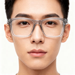 Hugo Boss 1403/F Square Eyeglasses Unisex — side view, Gray Acetate temples