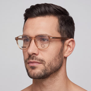 Hugo Boss 1509/G Oval Eyeglasses for Men — front view, Beige frame
