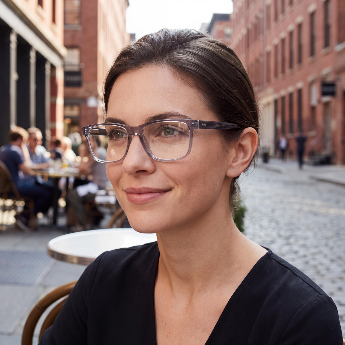 Hugo Boss 1518 Grey Horn Rectangle Eyeglasses for Women, 58mm, Photo 3