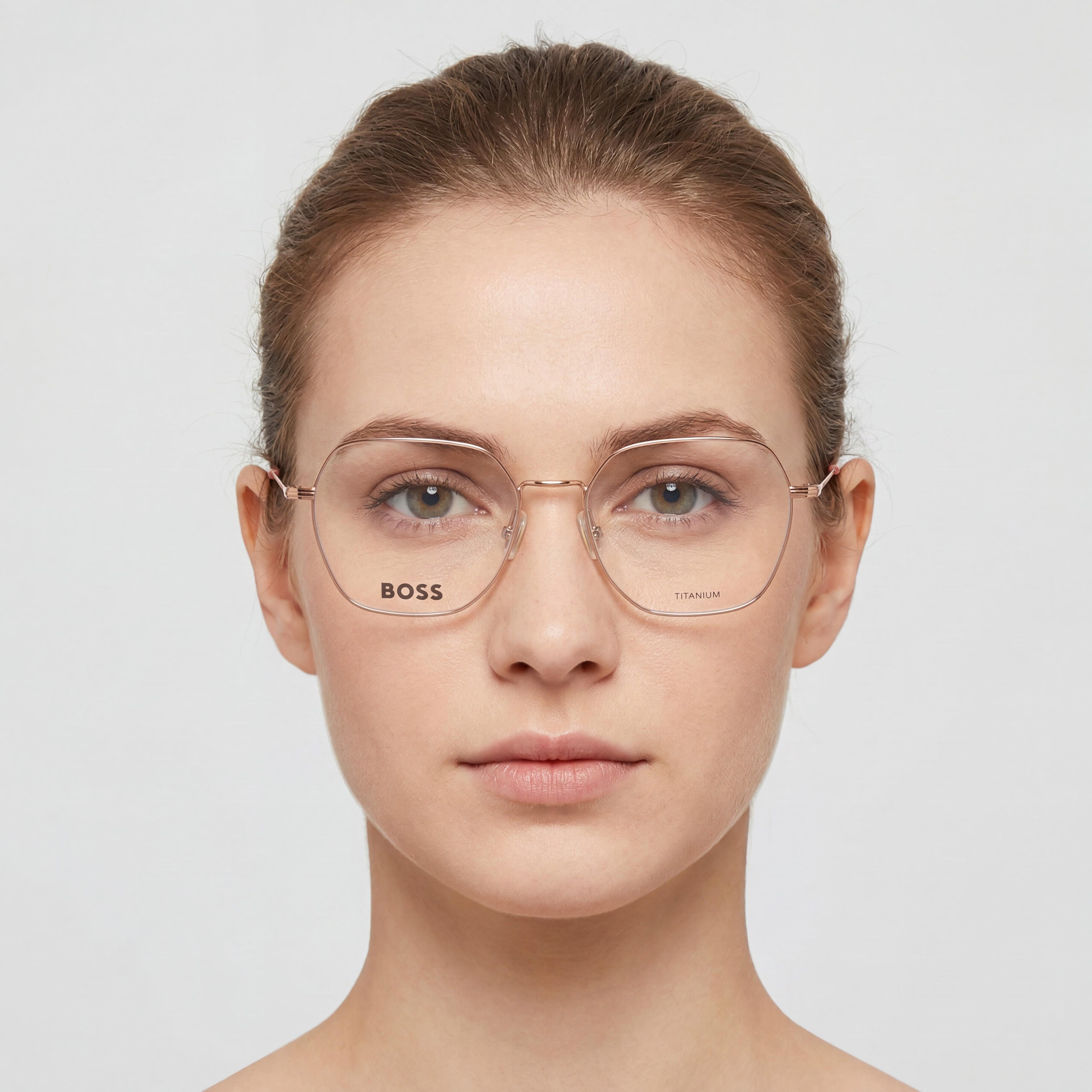 Gafas de vista Hugo Boss Modern para mujer, montura completa, geométricas, ligeras, de titanio, color dorado y rojo, de 53 mm, Photo 4