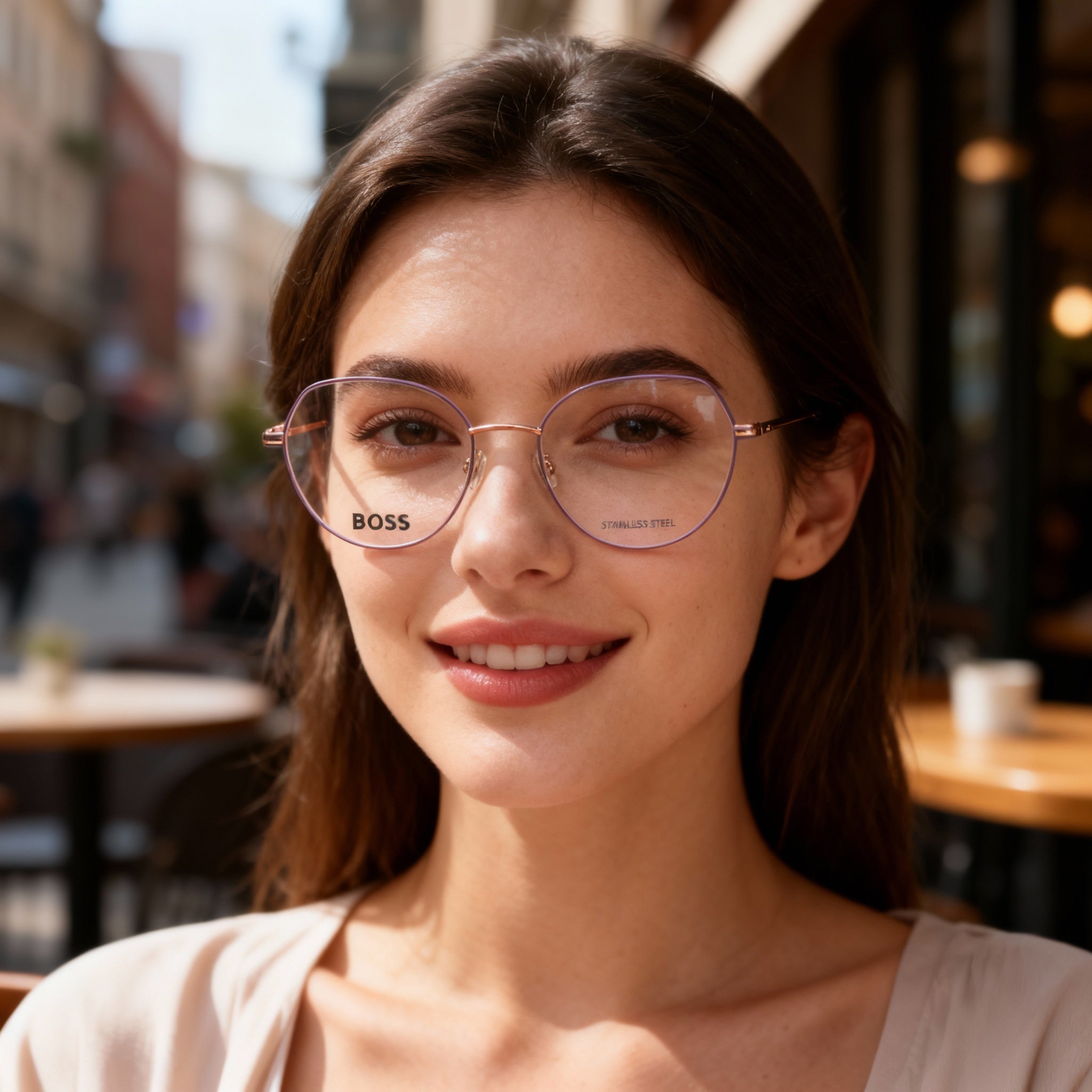 Gafas redondas Hugo Boss 1591 doradas para mujer, acero inoxidable 51 mm, Photo 3