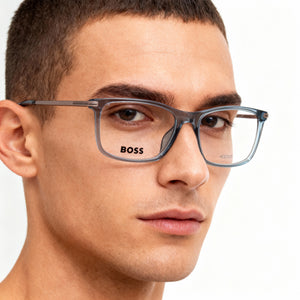 Hugo Boss 1614/F Rectangle Eyeglasses Men — side view, Blue Acetate temples