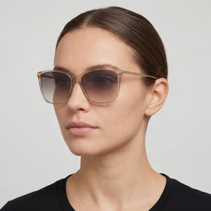 Hugo Boss Square Sunglasses Women — side view, Non-Polarized Grey Brown Double Head lens