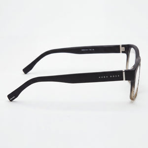 Hugo Boss Rectangle Eyeglasses Men — side view, Black Acetate temples