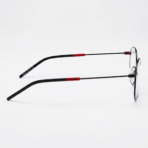 Hugo Boss Round Eyeglasses Unisex — side view, Black Metal temples