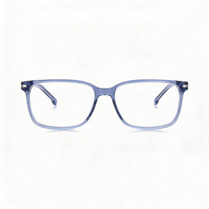 Hugo Boss Rectangle Eyeglasses Men — side view, Blue Acetate temples
