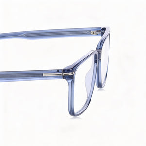 Hugo Boss Rectangle Eyeglasses Men — side view, Blue Acetate temples