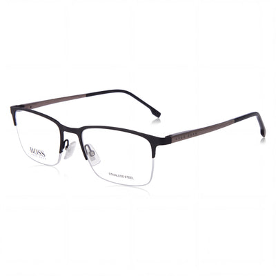 Hugo Boss BOSS 1187 Black Rectangle Eyeglasses Unisex, Stainless Steel frame