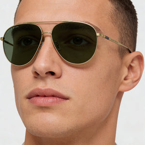 Hugo Boss Boss 1296/F/S Round Sunglasses Men — side view, Non-Polarized Matte Gold lens
