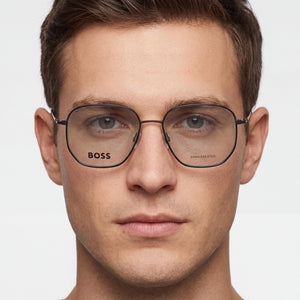Hugo Boss Boss 1430 Square Eyeglasses Unisex — side view, Matt Black Alloy Steel temples