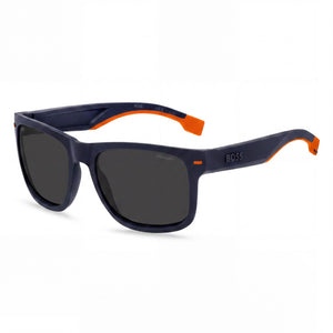 Hugo Boss BOSS 1496/S Blue Rectangle Sunglasses Unisex, Grey lens