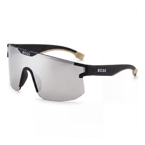 Hugo Boss Boss 1500/S Black Rectangle Sunglasses for Women, Silver Mirror High Contrast lens