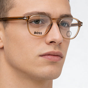Hugo Boss Boss 1509/g Round Eyeglasses Men — side view, Brown Acetate temples