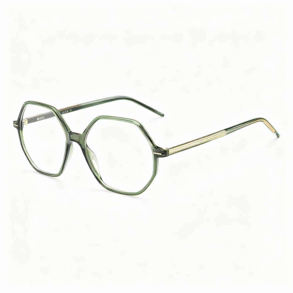 Hugo Boss Boss 1528 Square Eyeglasses Women — side view, Green Magnesium temples
