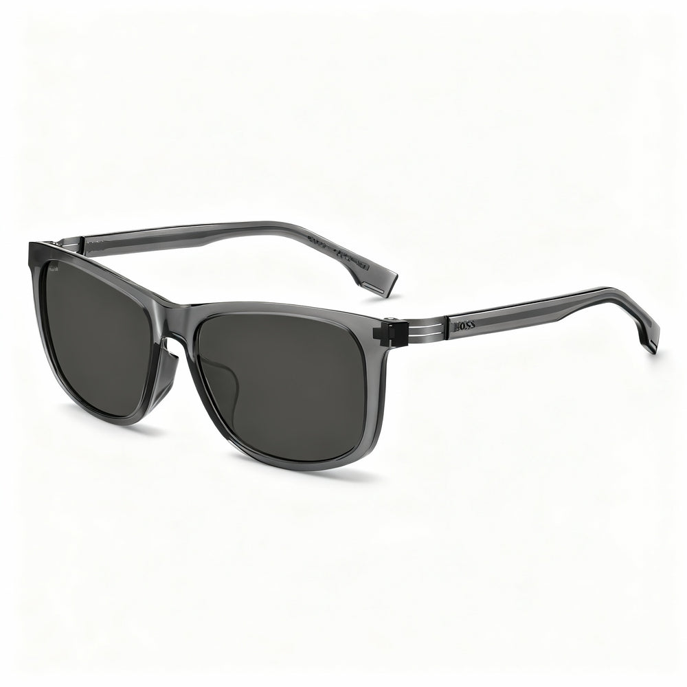 Hugo Boss BOSS 1617/F/S Black Rectangle Sunglasses for Men, Grey lens