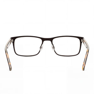 Hugo Boss Rectangle Eyeglasses Men — side view, Brown Metal temples