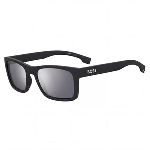 Hugo Boss Classic Black Rectangle Sunglasses for Men, Silver Mirror lens