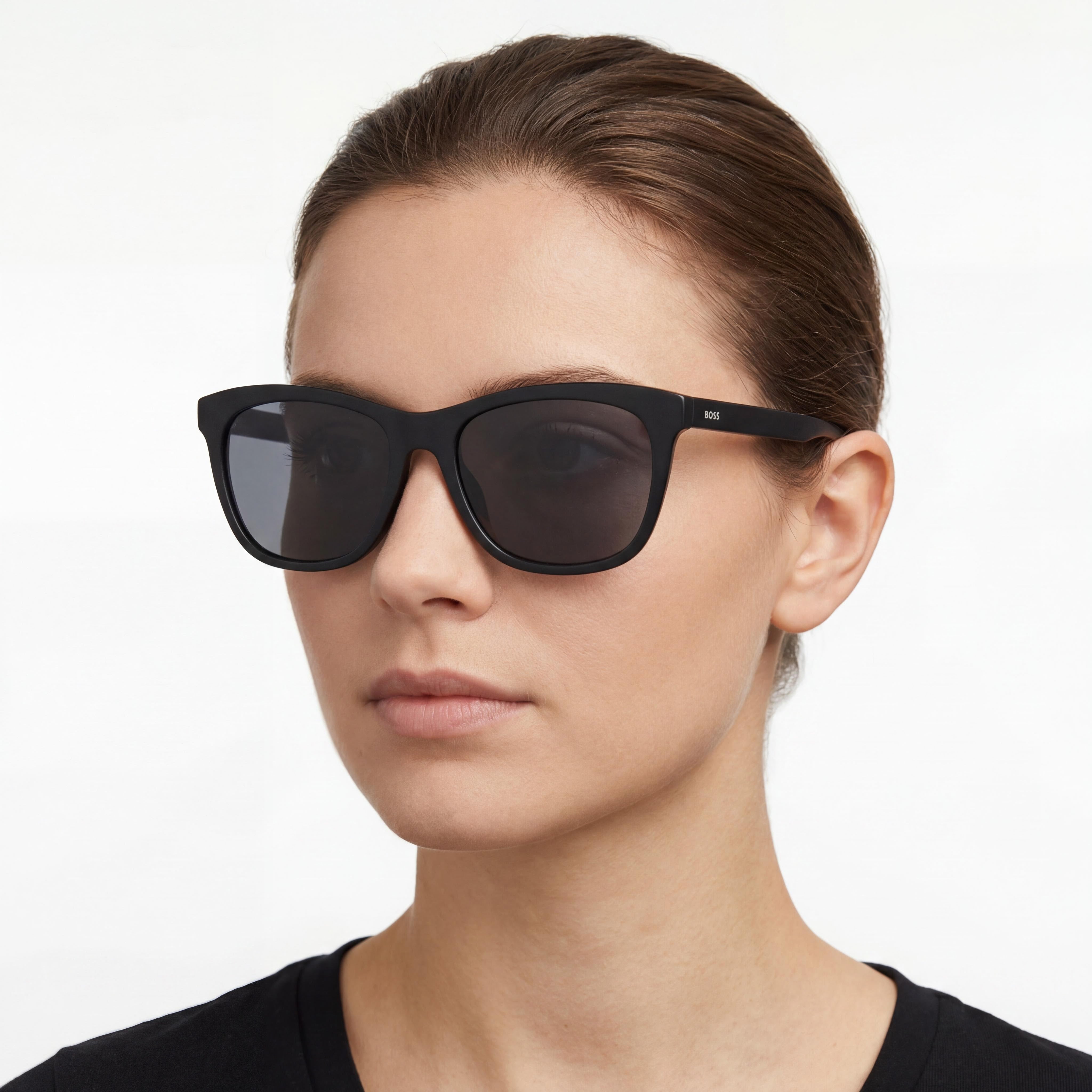 Gafas de sol Hugo Boss Classic de acetato negro para mujer, lentes de policarbonato negro degradado no polarizadas, puente de 20 mm, patillas de 145 mm, Photo 5