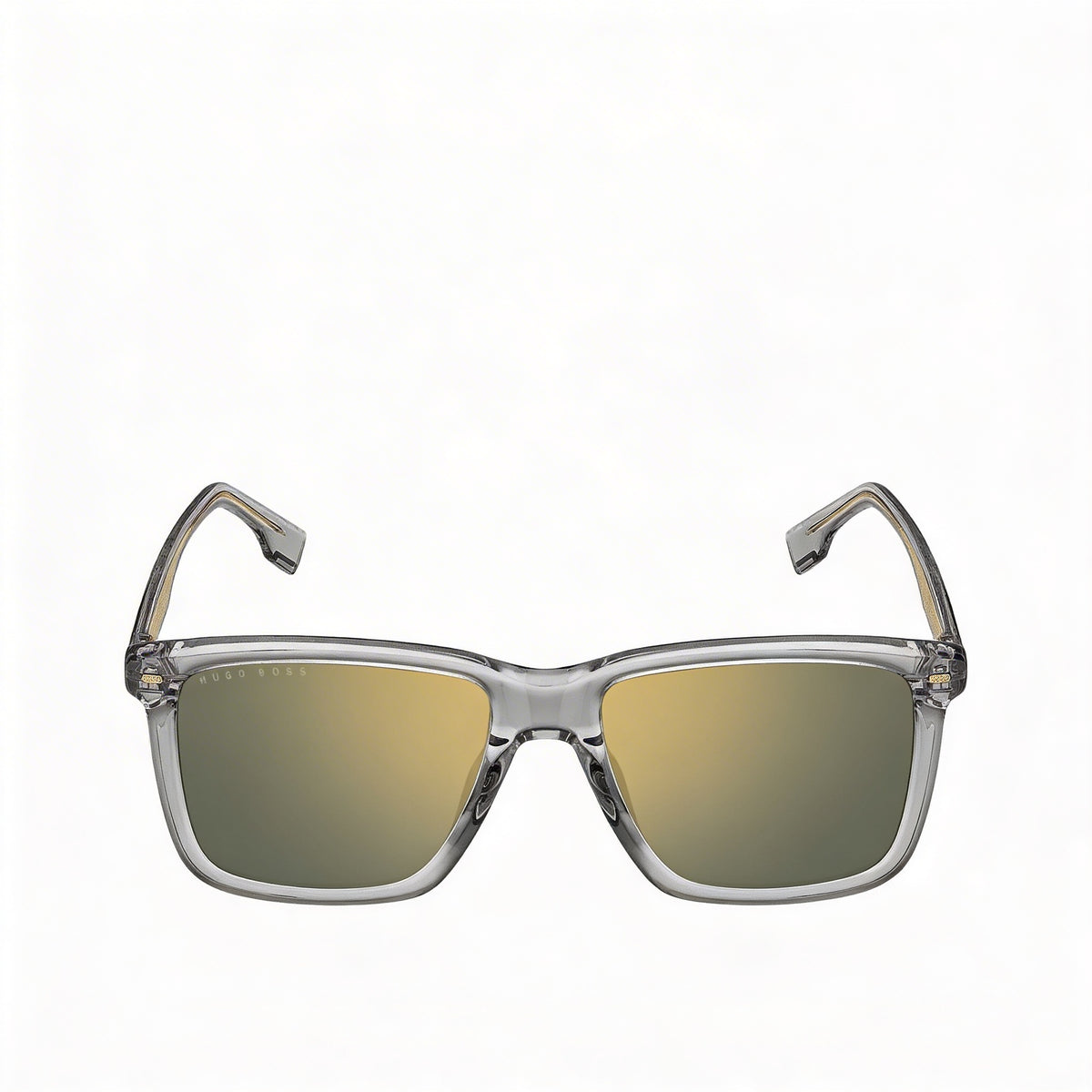 Gafas de sol Hugo Boss Classic para hombre, cuadradas, de acetato gris transparente con montura completa y lentes de espejo verde dorado de 55 mm, Photo 2
