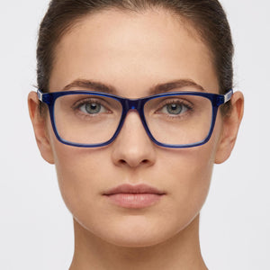 Hugo Boss Hg 1140 Rectangle Eyeglasses Women — side view, Blue Acetate temples