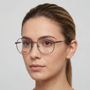 Hugo Boss HG 1179 Round Eyeglasses Women — side view, Black Metal temples