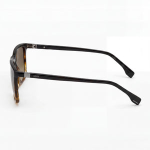 Hugo Boss International Rectangle Sunglasses Men — side view, Non-Polarized Brown Horn lens