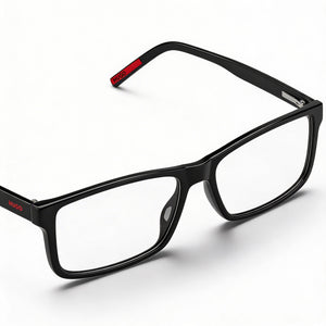 Hugo Boss Modern Rectangle Eyeglasses for Men — front view, ECO ACETATE