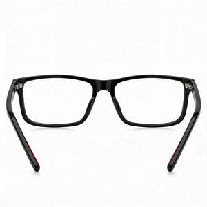 Hugo Boss Modern Rectangle Eyeglasses for Men — interior view, Polycarbonate demo lenses