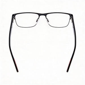 Hugo Boss Modern Rectangle Eyeglasses Men — side view, Black Alloy Steel temples