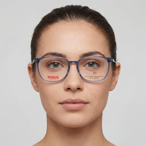 Hugo Boss Modern Rectangle Eyeglasses for Women — interior view, Polycarbonate demo lenses