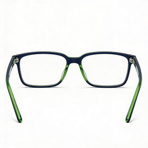 Hugo Boss Modern Rectangle Eyeglasses Men — side view, Blue Acetate temples