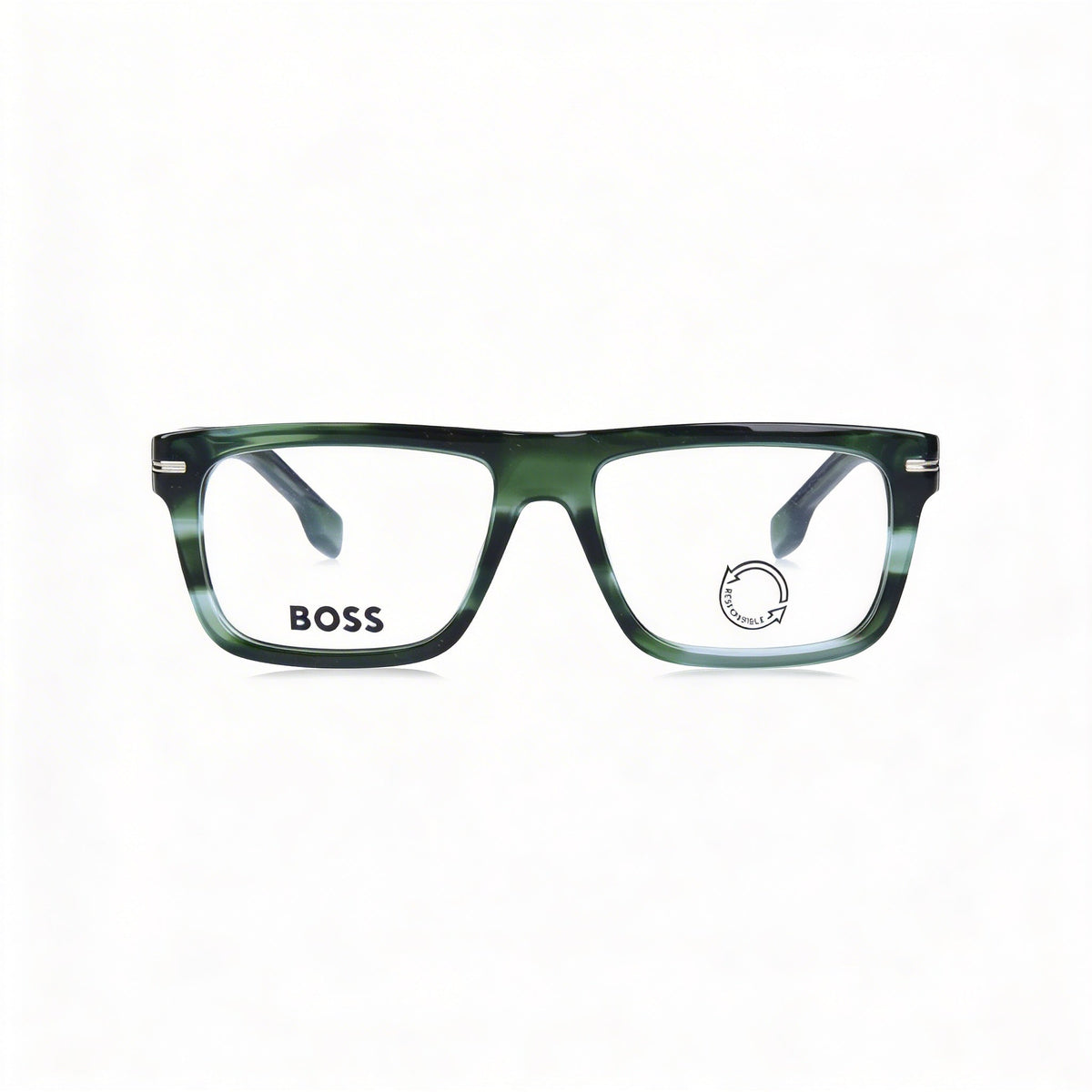 Gafas rectangulares Hugo Boss Modern Green con montura de cuerno, unisex, 53 mm, Photo 2