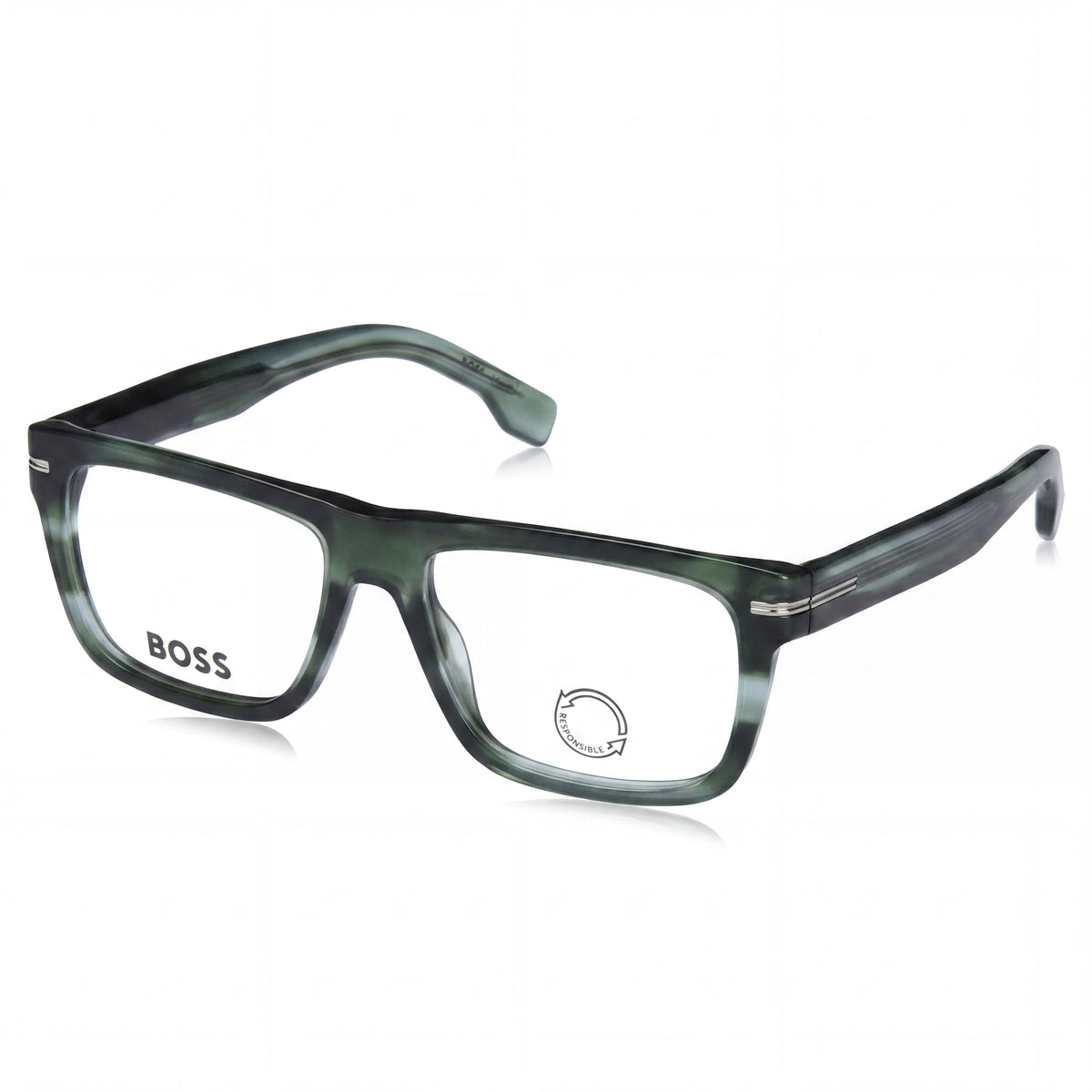 Gafas rectangulares Hugo Boss Modern Green con montura de cuerno, unisex, 53 mm, Photo 1