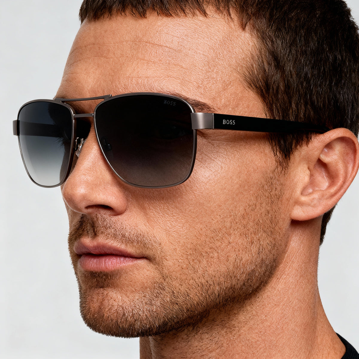 Gafas de sol rectangulares Hugo Boss R8060wj grises y negras para hombre, 60 mm, Photo 3