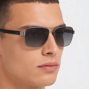 Hugo Boss R8060wj Rectangle Sunglasses Men — side view, Non-Polarized Black lens