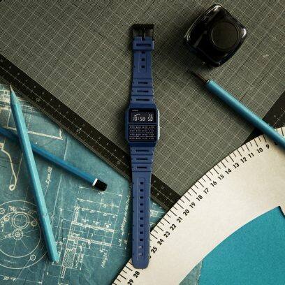 Casio Vintage Calculator Watch for Men | Blue Strap, Stopwatch, Model CA53WF-2B | Wixez