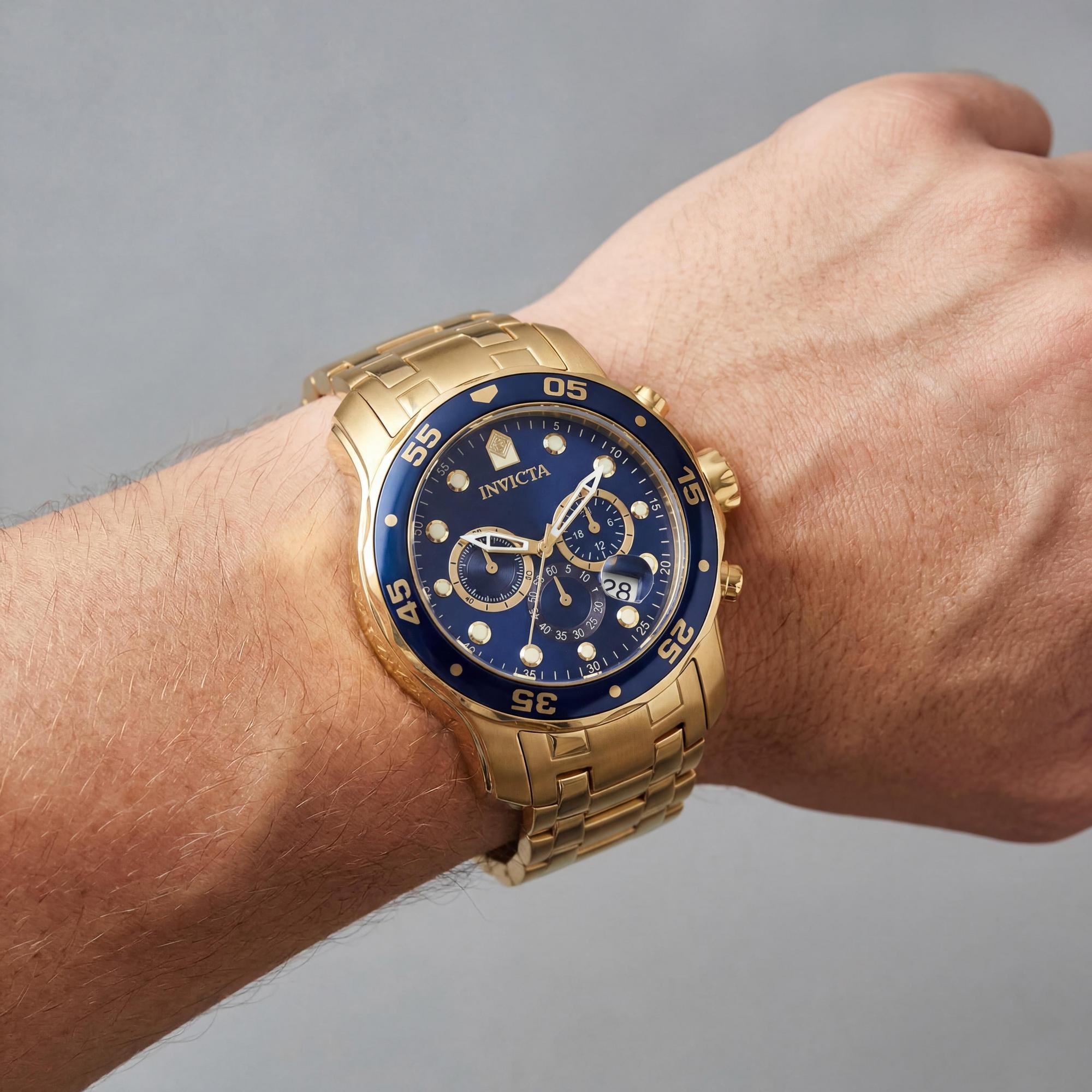 Invicta 0073 Unisex Chronograph Watch, Gold Dial Stainless Steel 48mm, Photo 3