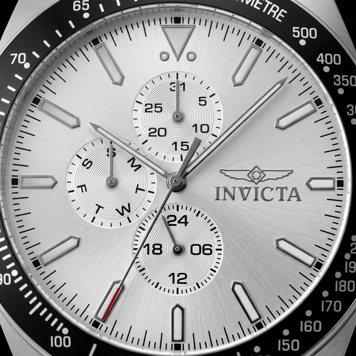 Reloj Invicta Aviator 48855 unisex de cuarzo, acero inoxidable, 45 mm, esfera plateada, correa de silicona, 10 ATM WR, 24 horas, Photo 2