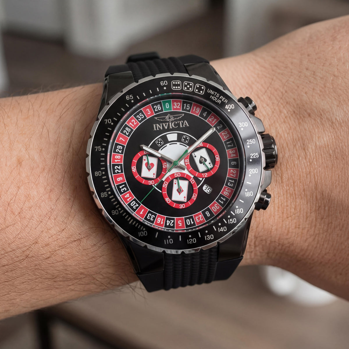 Reloj Invicta Aviator 49849 Unisex con esfera roja, 50 mm, acero inoxidable, cuarzo, resistente al agua, correa de silicona, Photo 4