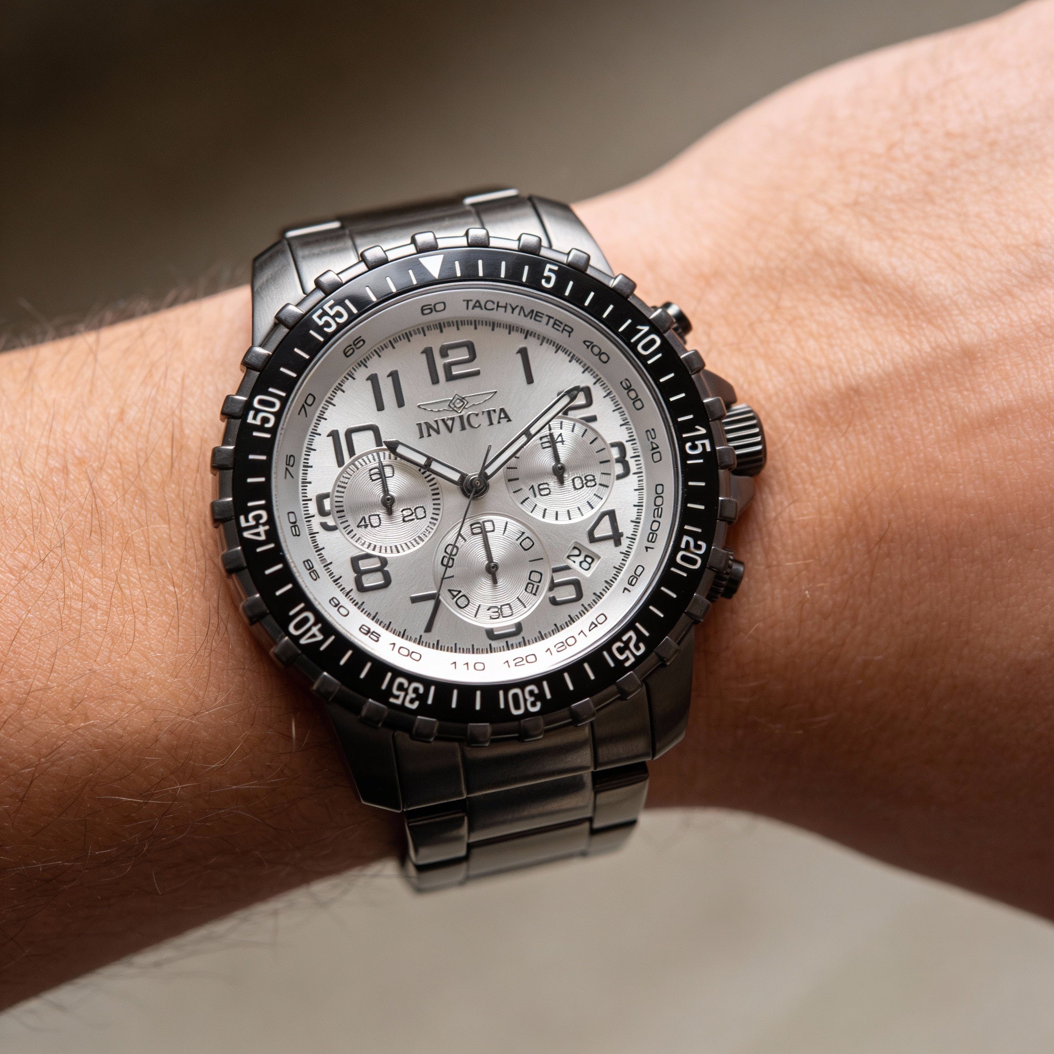Reloj cronógrafo Invicta para hombre, esfera negra de acero inoxidable de 45 mm, Photo 3