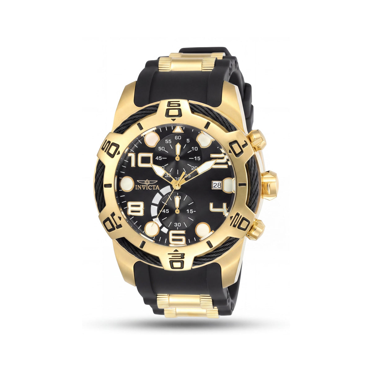 Invicta Reloj de Hombre Bolt Cronógrafo Cuarzo Caja de 50mm Chapada en Oro Amarillo Esfera Negra Correa de Dos Tonos, Photo 1
