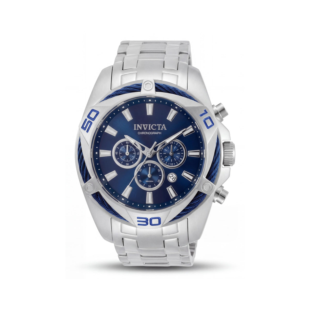 Reloj cronógrafo Invicta Bolt de cuarzo de acero inoxidable plateado con esfera azul para hombre de 50 mm, Photo 1