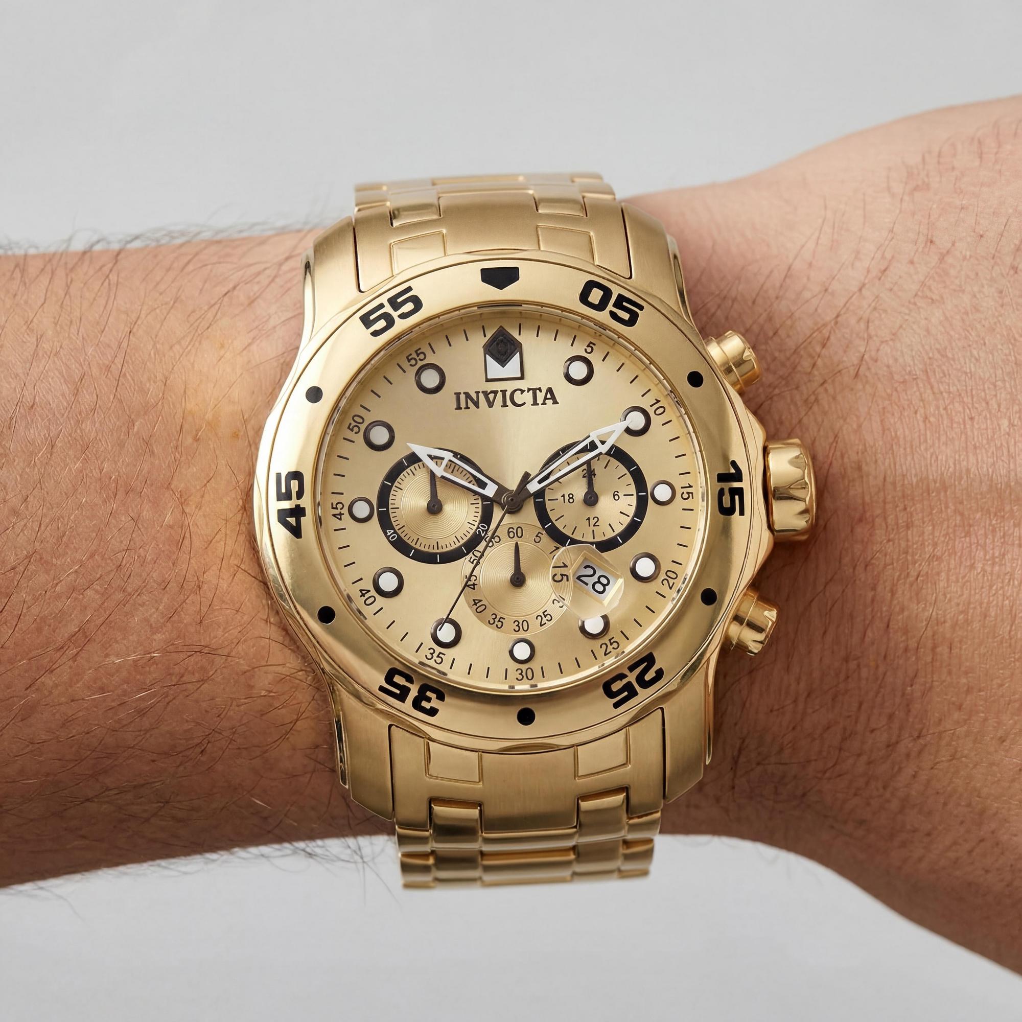 Invicta Unisex Chronograph Watch, Gold Dial Stainless Steel, Photo 3
