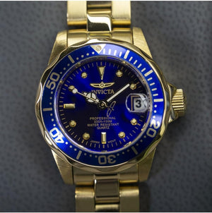 Invicta Pro Diver 8944 Women Watch — dial detail, Blue/Gold Analog display