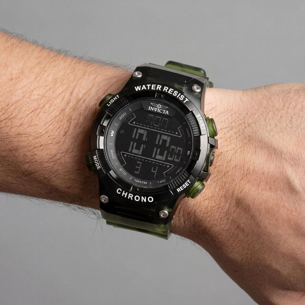 Reloj de cuarzo unisex Invicta Racing 49049, caja de plástico verde, esfera negra, correa de poliuretano, resistente al agua hasta 10 ATM, 52 mm, Photo 3