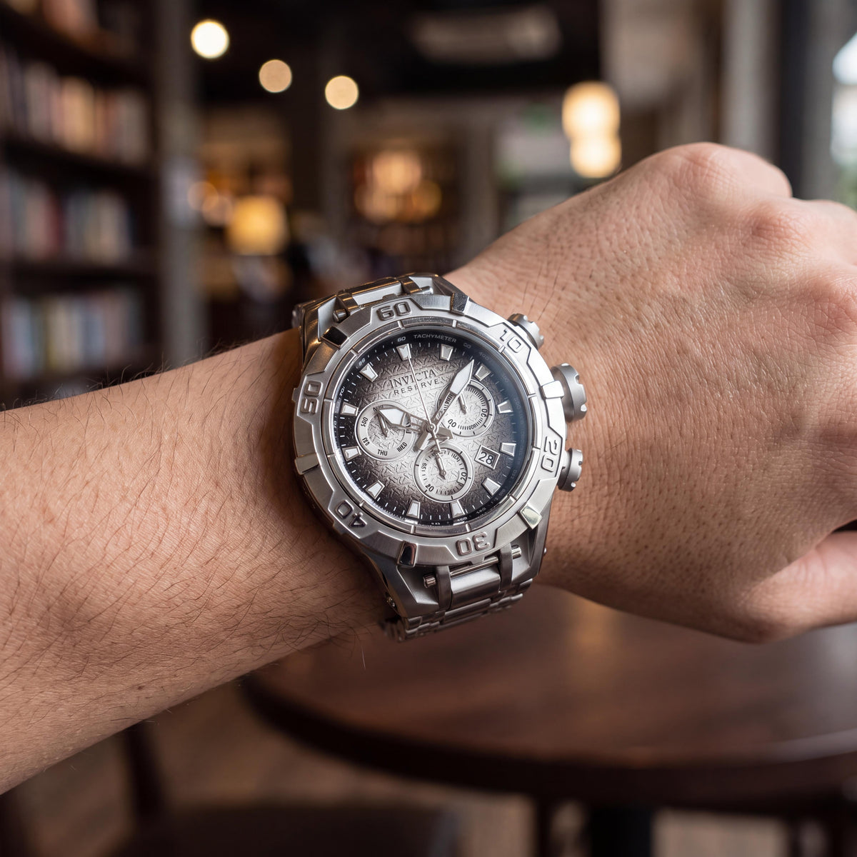 Invicta Reserve Ocean Warrior 47847 Cronógrafo Unisex Acero Inoxidable Esfera Negra Plateada Brazalete 54mm, Photo 4