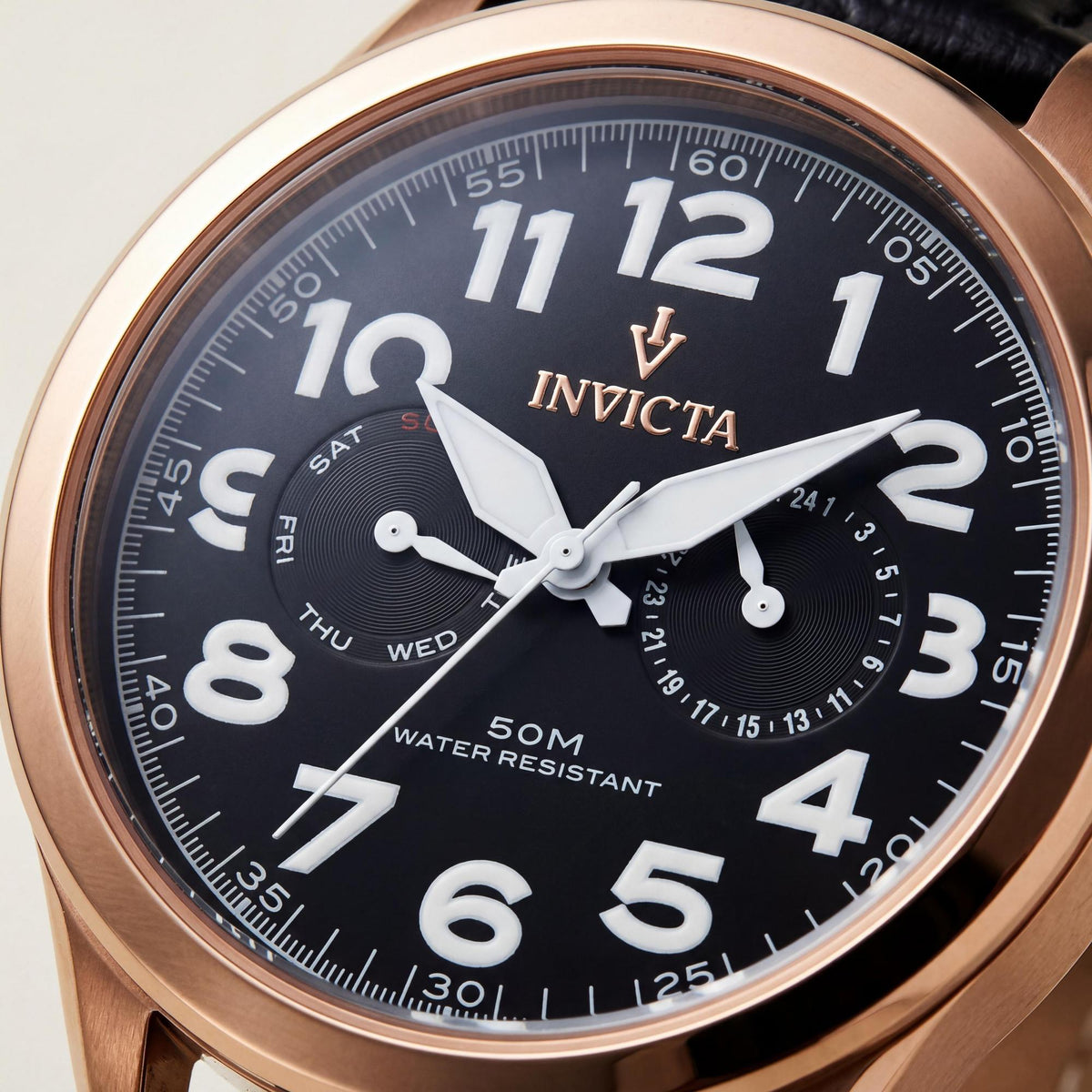 Reloj Invicta VINTAGE para hombre, resistente al agua, de acero inoxidable en tono oro rosa de 45 mm con correa de piel con relieve de cocodrilo., Photo 2