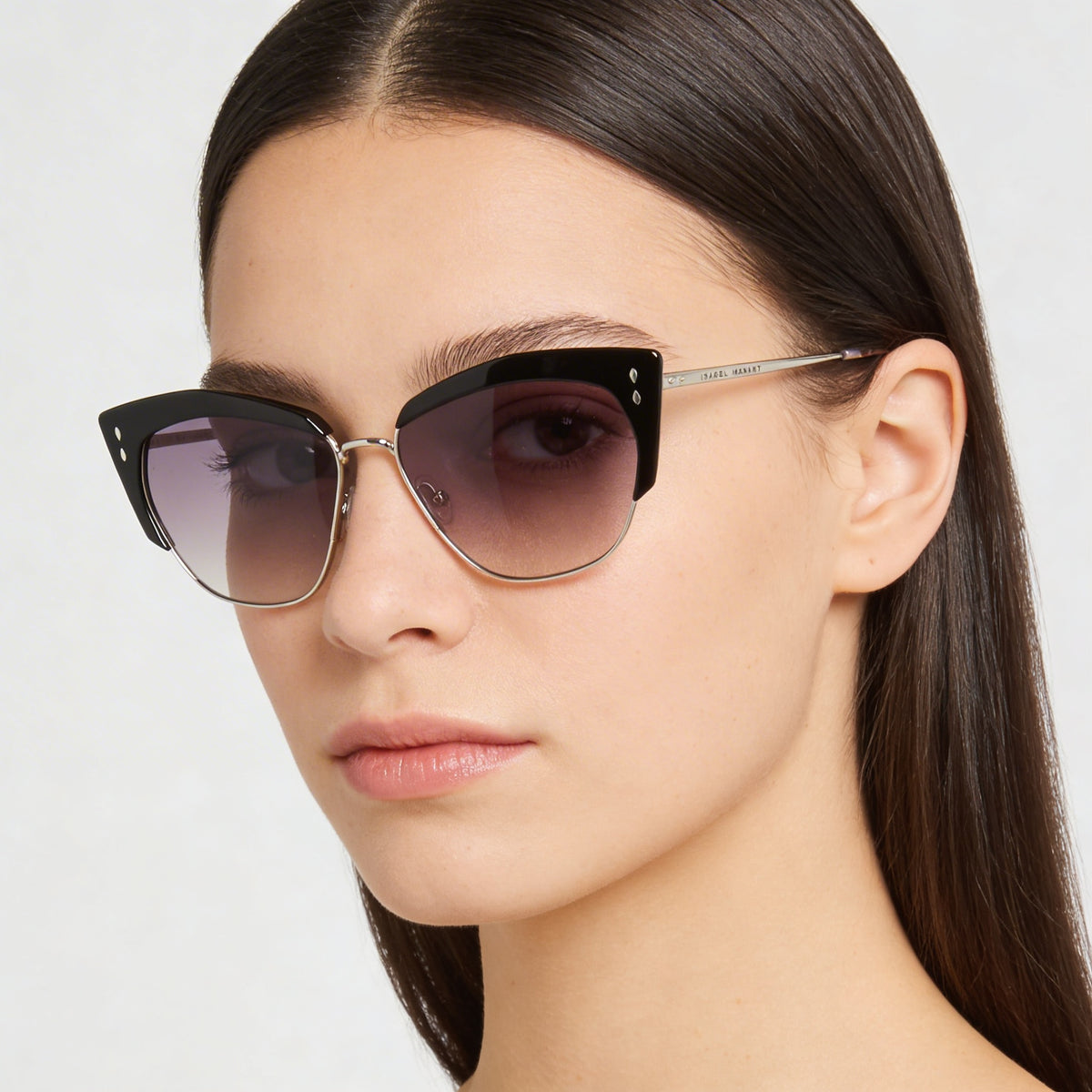 Gafas de sol informales Isabel Marant para mujer, montura metálica negra y plateada, lentes con degradado gris oscuro, 58-15-145, Photo 4