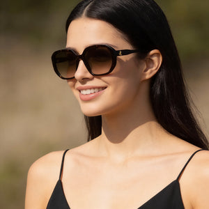 Jimmy Choo Classic Square Sunglasses Women — side view, Non-Polarized Brown Gradient lens