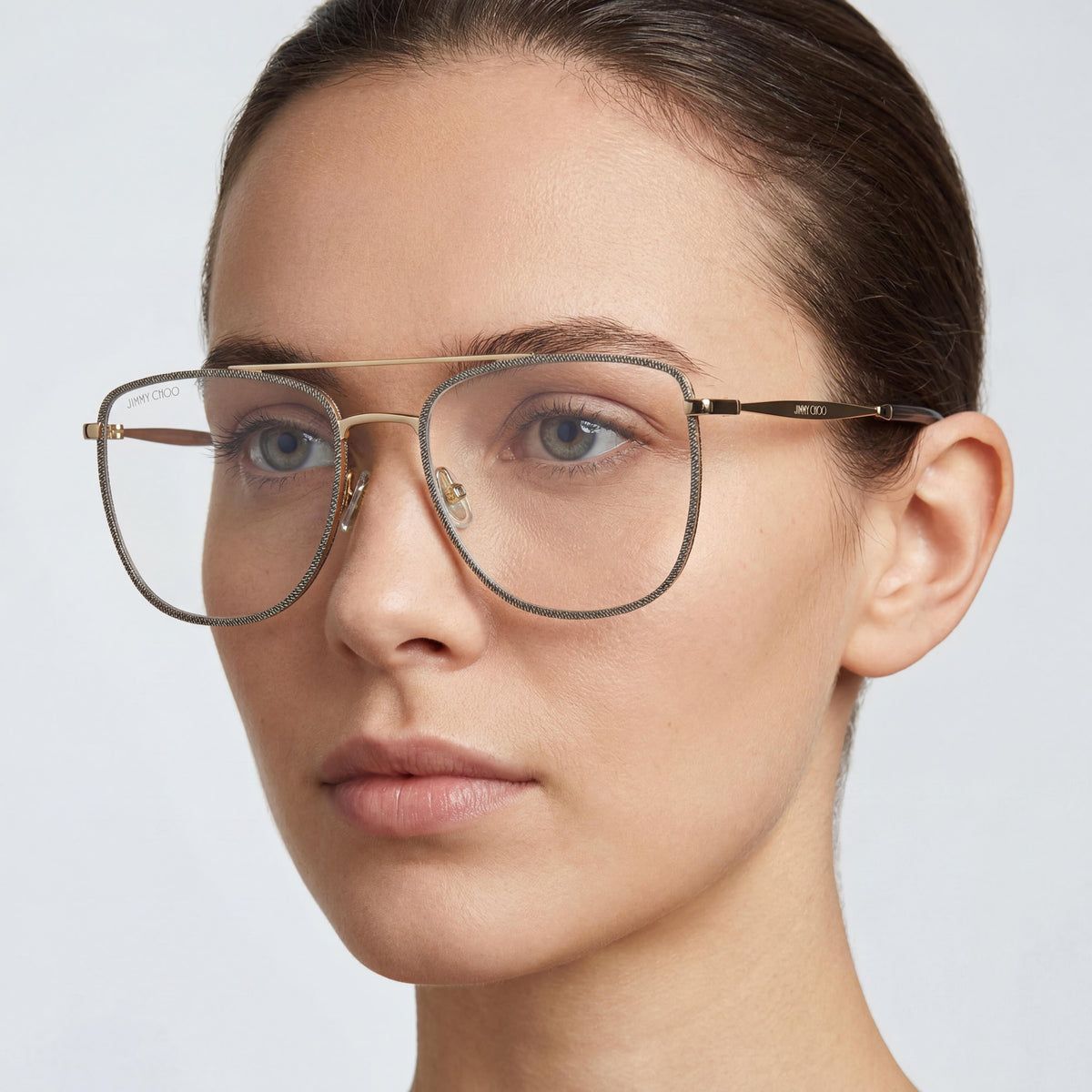Gafas graduadas Jimmy Choo JC250 cuadradas con purpurina dorada para mujer, metal 53 mm, Photo 4